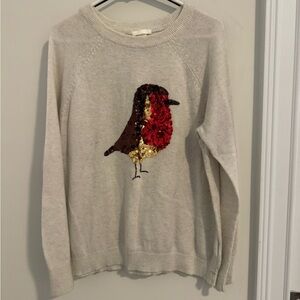 H&M Cream Sweater with Sequin Bird Design Vintage